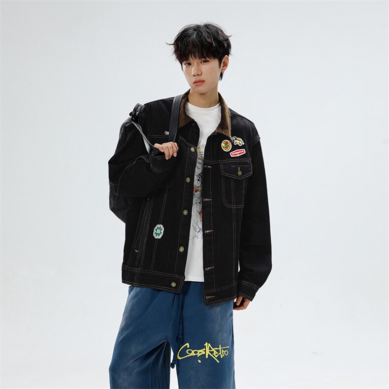 美式复古翻领牛仔夹克男女情侣街头上衣休闲外套JK08646-P75,男装工装外套,星座308B-2
