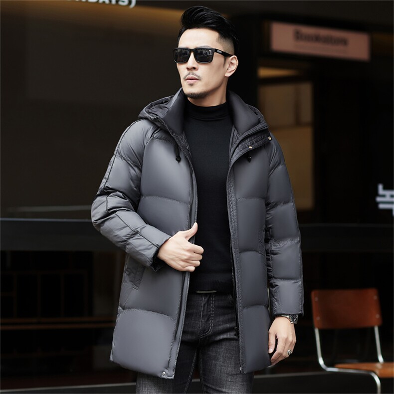 ZMS-M913新款冬季男士白鸭绒羽绒服中长款连帽保暖外套修身大衣图片