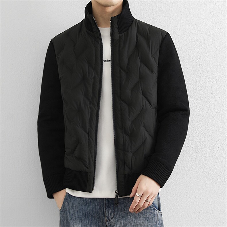 高端轻奢针织袖羽绒服男2025冬季新款潮流90鸭绒立领拼接外套,男装羽绒服,星座914