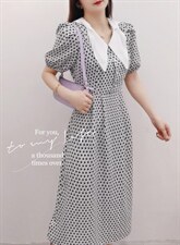 【夏季新款】连衣裙学院风泡泡袖碎花连衣裙，女装连衣裙，笑思源