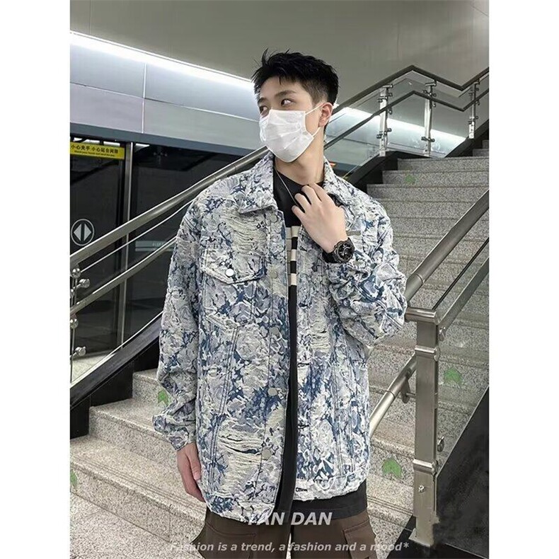 W9264-P75 网图现货 春季新款破坏老花刺绣牛仔衣青花瓷花卉夹克图片