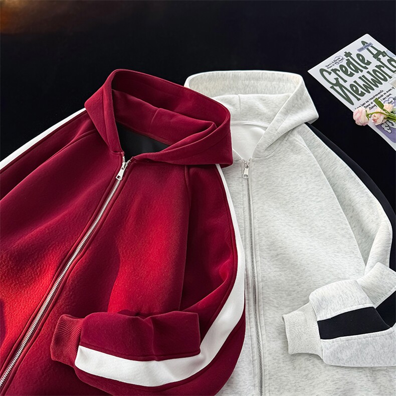 得物二开开衫拼接加绒卫衣男连帽潮外套A266-WH022-P60加绒70，女装短外套，电商A266