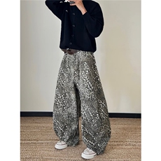 水洗做旧豹纹牛仔裤男女宽松直筒筒垂显瘦休闲长裤7891P52，男装牛仔裤，星座410-2