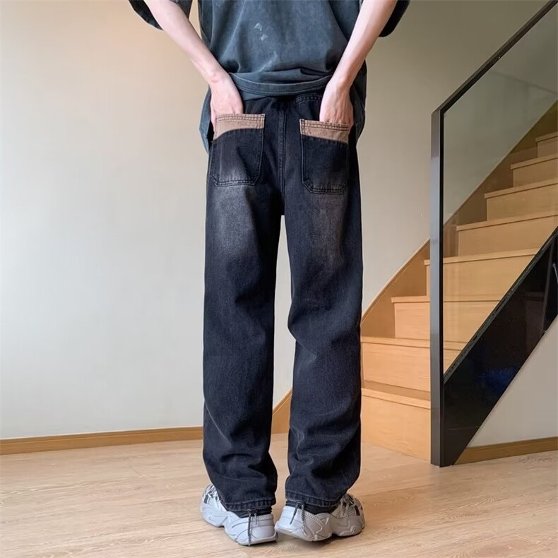 美式高街vibe复古水洗做旧裤脚牛仔裤男长裤情侣宽松N07189-P40,男装牛仔裤,星座308B-2