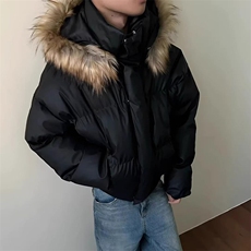 现货三防重磅硬挺boxy短款羽绒棉衣座山雕大毛毛领PU皮棉服外套冬，男装棉衣，电商A486-1