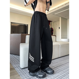 8XL-M重磅条纹运动卫裤特大码阔腿直筒长裤三条杠休闲裤KZ1946P55图片