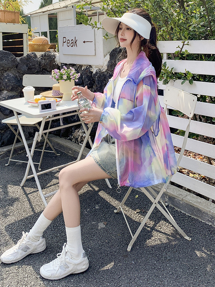 多巴胺紫色绝美气质防晒服女夏季韩系小个子海边轻薄连帽防晒衣潮,女装防晒衣,蝶眷