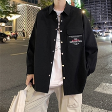 港风23新款秋季时尚百搭宽松字母印花衬衫外套S95P45控68，男装衬衫，电商A247