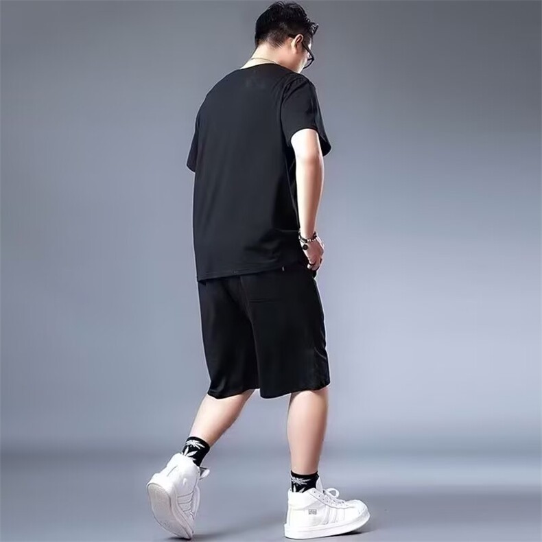 大码短袖套装男加肥加大春夏季胖子半袖t恤七分裤肥佬宽松两件套,男装牛仔裤,星座1210-1