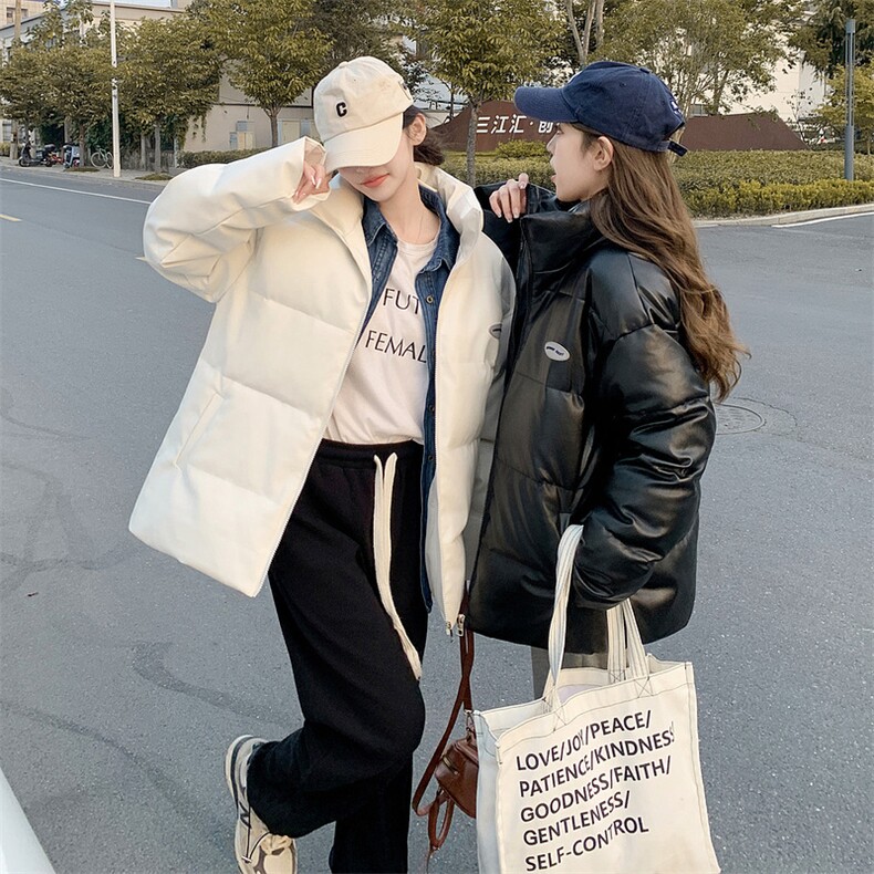 免洗pu皮羽绒服女短款2025新款冬季加厚立领面包服外套C592-P105图片