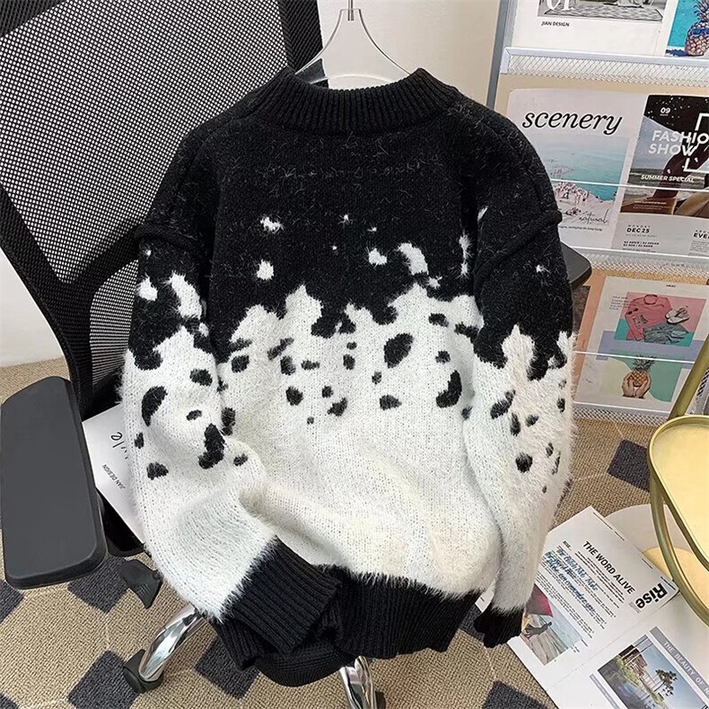 新年美式秋冬渐变仿貂毛氛围毛衣男女冬季毛绒慵懒外套宽松针织衫,男装针织衫/毛衣,星座601-1