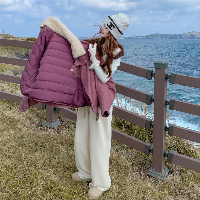 时髦90白鸭绒内搭牛仔外套女2025冬季气质韩系毛领宽松保暖羽绒服,女装羽绒服,2C196
