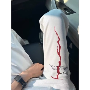 1014-1-KF234-p39-美式高街vibe裤子闪电印花微喇牛仔裤男弯刀裤图片