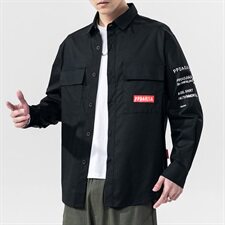 2021春季新款无影墙日系大码男字母印花韩版休闲宽松衬衫C557-P45，男装衬衫，电商A001