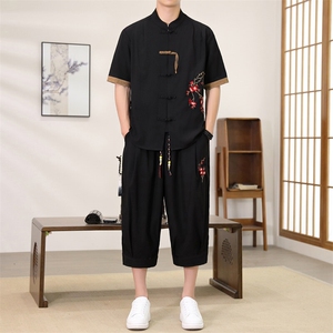 （版权注册仿款必究）新款风男装夏季开衫套装男汉服两件套,雪纺裙搭配什么短袖上衣图片