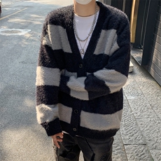 条纹毛衣日系慵懒复古男士针织衫秋冬季新款外套高级感线衣服，男装针织衫/毛衣，星座716-2