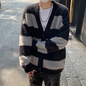 条纹毛衣日系慵懒复古男士针织衫秋冬季新款外套高级感线衣服图片