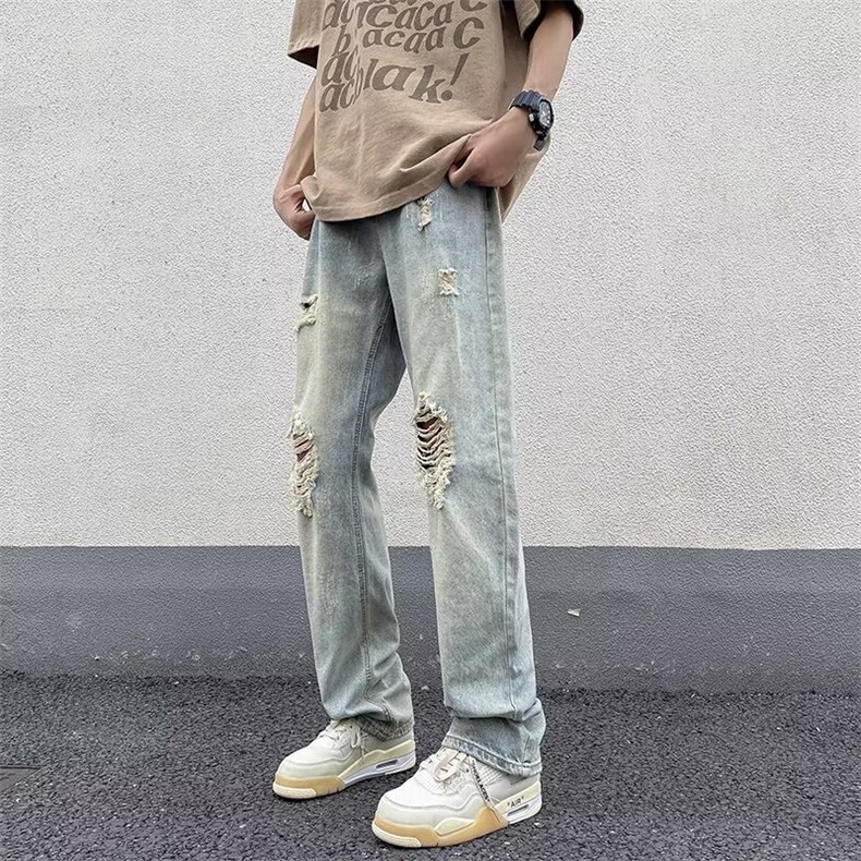 高街破洞牛仔裤男韩版潮流做旧个性2023夏季新款ins长裤RK663-P47,男装牛仔裤,星座412-3