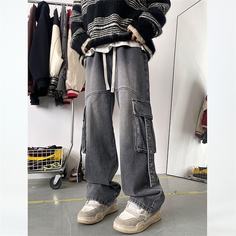 N102-P68 新款重工设计牛仔裤男女同款休闲水洗牛仔裤图片