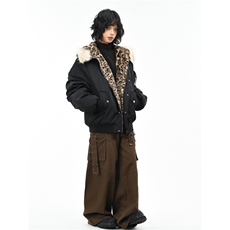 豹纹座山雕毛领连帽棉服女冬季宽松夹棉飞行棉衣外套男M0536-P105，男装棉衣，星座308B-2