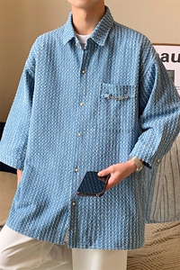 1港风金属装饰情侣大码M-5XL中性潮七分袖衬衫男QCS7078P50控69图片