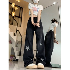 星星牛仔裤女美式复古微喇裤子高腰显瘦直筒宽松长裤L11377-P45，男装牛仔裤，星座1008