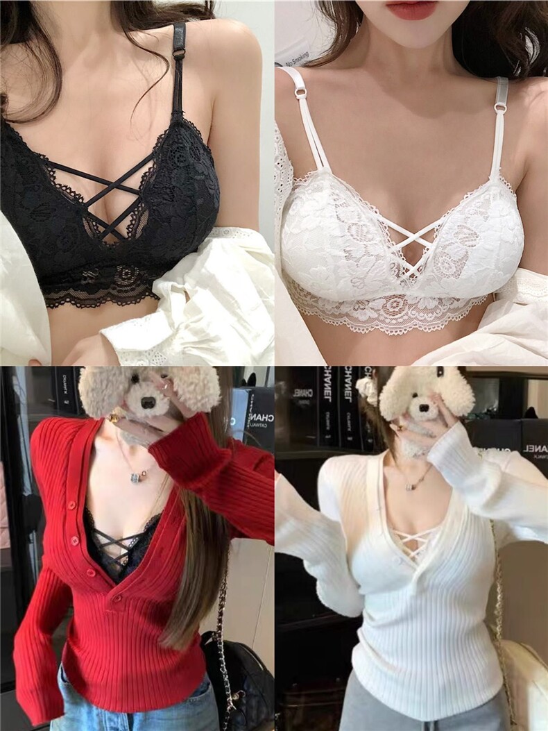 性感诱惑蕾丝背心小吊带深V内搭带胸垫短款上衣打底衫,女装背心吊带,梦白服饰厂