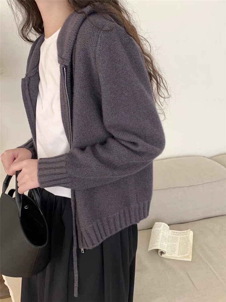 毛衣女秋冬2024秋冬款连帽洋气慵懒宽松软糯针织衫上衣,女装羊毛衫,恩泰羊绒
