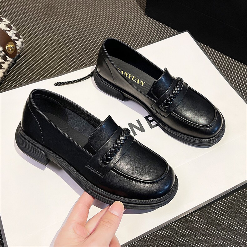 玛丽珍小皮鞋女2023春季新款JK英伦风粗跟单鞋编带一脚蹬乐福女鞋，女鞋小皮鞋，电商A223