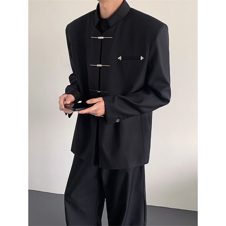 现货秋山风/新中式立领垫肩西装外套痞帅金属盘扣西服XF426P118,男装西服,星座512-1（原513-3）