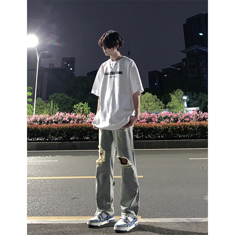B221美式ins高街暗黑系小众拉链直筒牛仔裤LK23073-P65控88,男装牛仔裤,电商B221