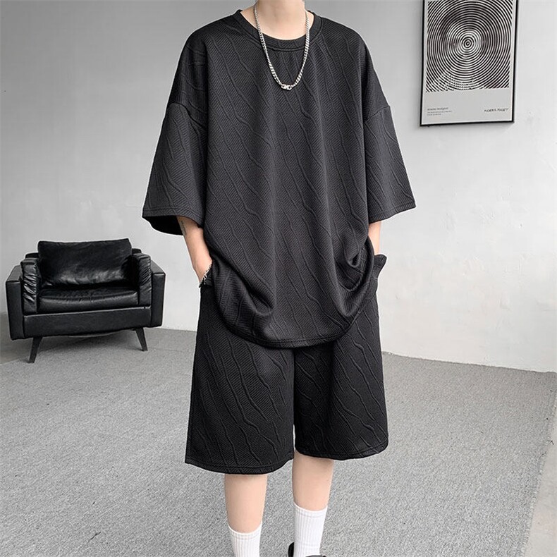 套装男2025夏季新款港风宽松提花大码设计运动套装TZ6325-P45,男装休闲套装,星座214-3