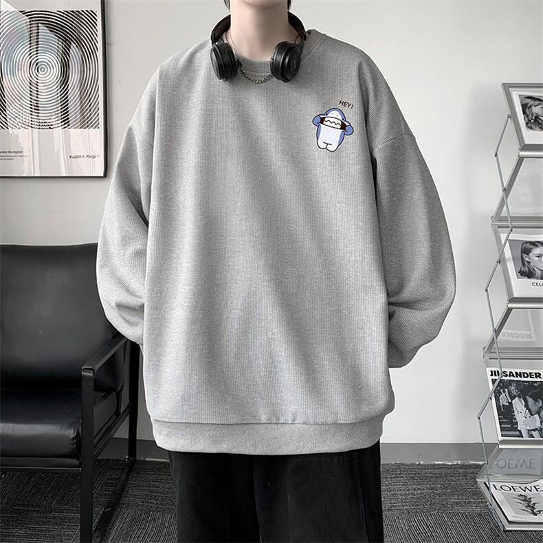 华夫格卫衣圆领卫衣男大码长袖t恤男外套HW76167-P30加绒款-P40,男装卫衣,电商A040