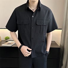 2025夏季冰丝短袖短裤透气褶皱两件套运动休闲套装2716-P95，男装牛仔裤，电商A413