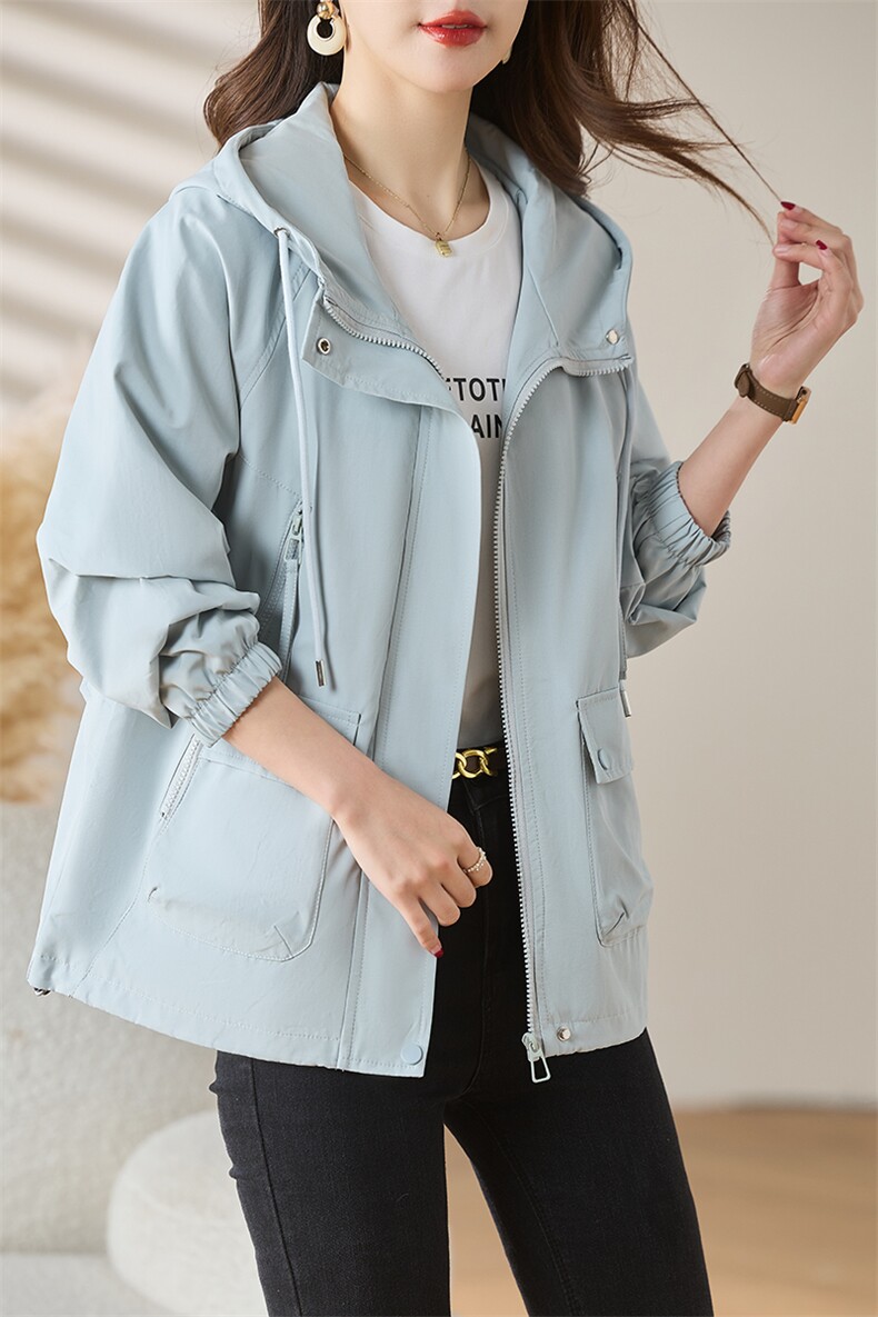 时尚连帽短款风衣外套女2025春新款小个子休闲百搭工装派克服上衣,女装短外套,慕咨