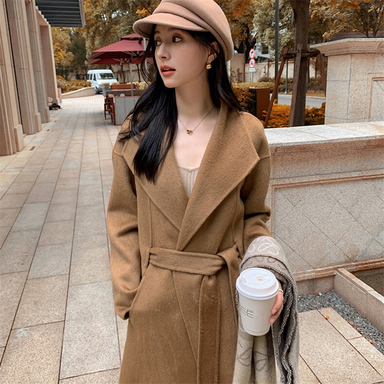 时尚百搭30%羊绒70%羊毛大衣女气质显瘦长款外套,女装羊绒大衣,乾庄羊绒