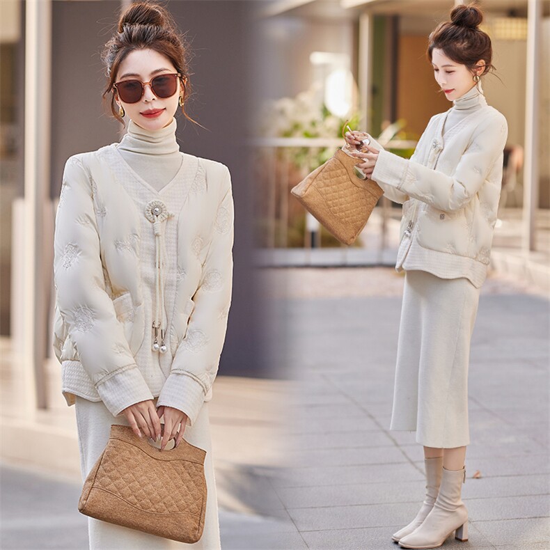 短款羽绒服女2024冬新款小个子高端小香风新中式小众白色轻薄外套，女装羽绒服，千千佰惠