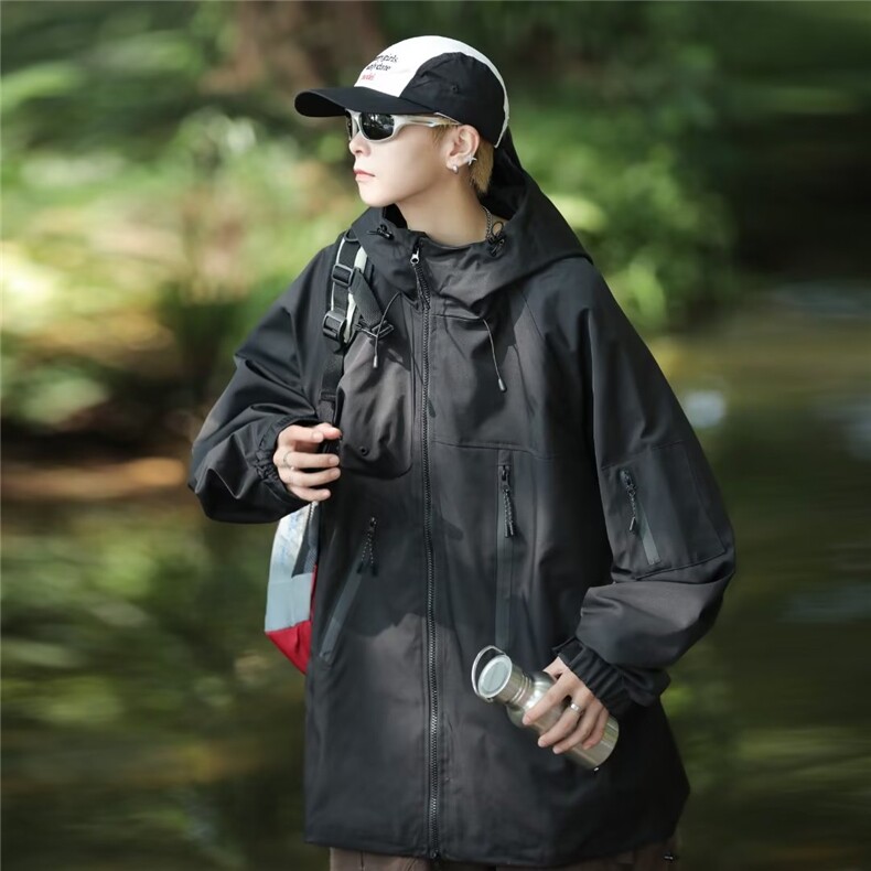 防水冲锋衣夹克男韩版潮流连帽美式2024春季新款ins外套W5304-P63,男装夹克,星座412-2