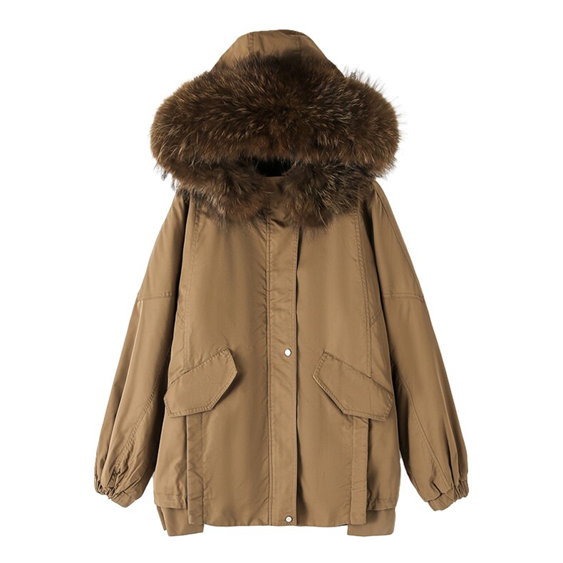 棉衣/棉服2021新款冬仿羊羔毛中长款工装带帽棉服女外套配毛领,女装棉衣/棉服,瑶迪依秀