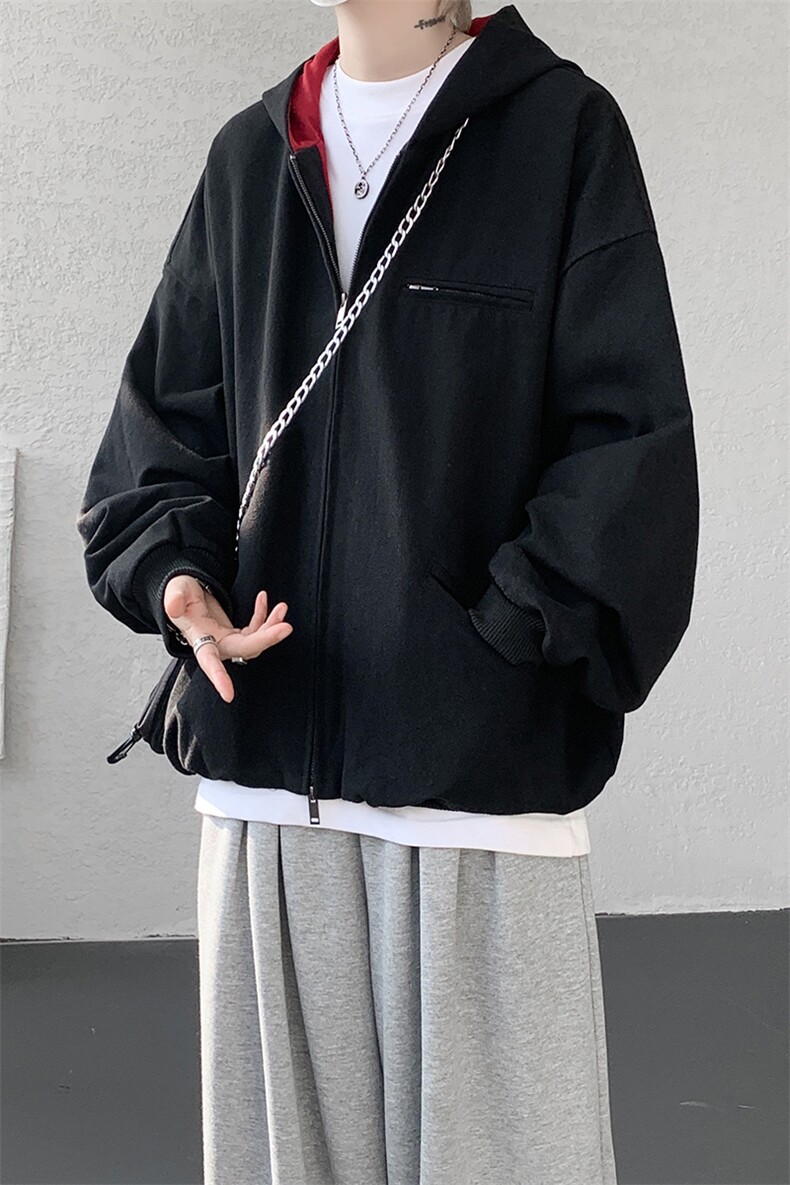 8XL-M美式复古撞色连帽水洗夹克男高级感做旧情侣外套JK1327P88,男装夹克,电商D206-1