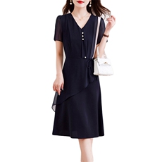 时尚潮流2023新款夏季女装荷叶边短袖夏季中长款显瘦连衣裙，女装连衣裙，施恩睿棋