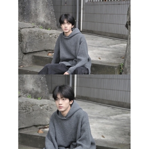 纯色连帽毛衣韩版轻熟小众潮牌宽松休闲懒惰风针织衫外套LF03 P60图片