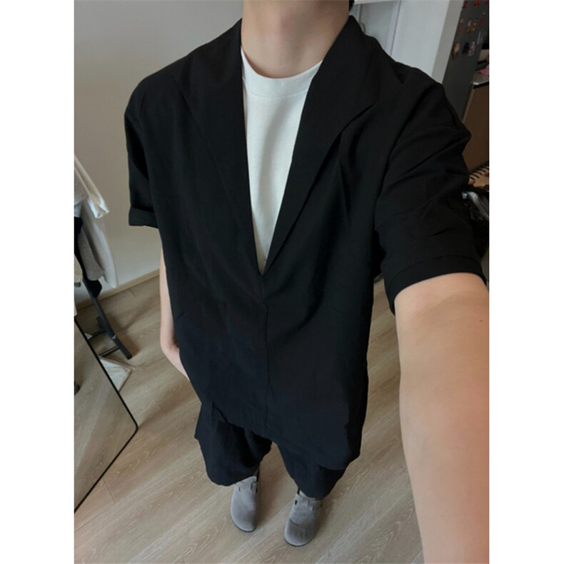 老钱风穿搭短袖短裤套装男夏季轻薄休闲假两件衬衫一整套TZ18,男装休闲套装,星座1116A（原606A-3）