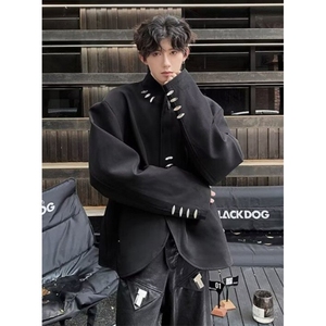 新中式西装外套男设计感金属扣垫肩西服立领中山装 XZ98图片