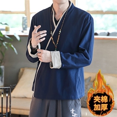 风冬季棉麻新款加绒加厚衬衫男长袖衬衣保暖JR89-P80，男装衬衫，星座313B-4（原星座309A-1）