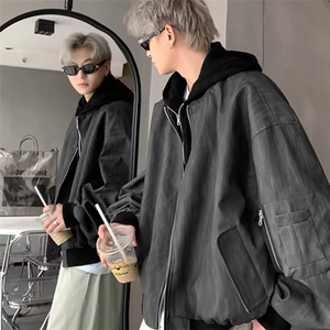 假两件外套男春秋美式高街痞帅潮牌宽松休闲连帽夹克 J8539-P80图片