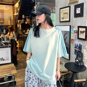 抖音得物品质二开240克宽松纯棉美式潮牌印花三条杠中性风短袖T恤图片