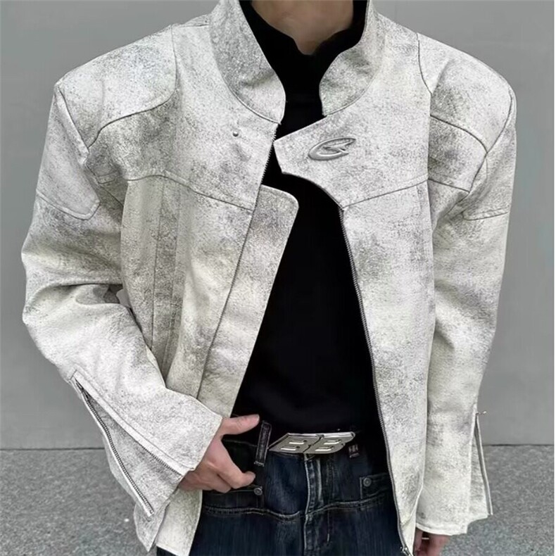 高品质小众高级感机车皮衣外套男宽松垫肩PU皮夹克LHT922-P95，男装夹克，星座1008