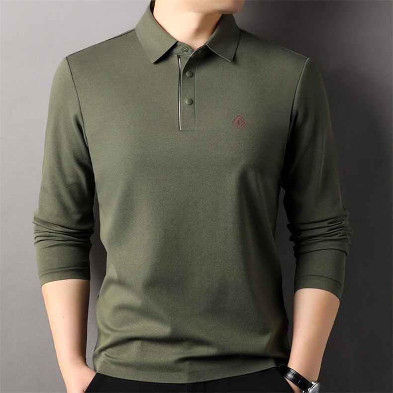 F83068莫代尔含羊毛拉链门襟翻领长袖POLO磨毛保暖刺绣LOGO,男装Polo衫,钱塘207-1