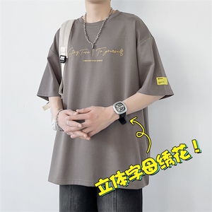 冰氧仿棉短袖港风白墙夏季休闲百搭字母印花男上衣TC3152-P22控48图片